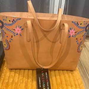 New Consuela Tan Floral Tote Bag
